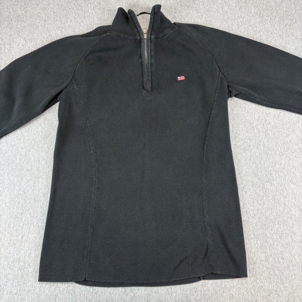Polo Jeans Quarter Zip Sweater Kids L Black Ribbed Cotton Americana Classic